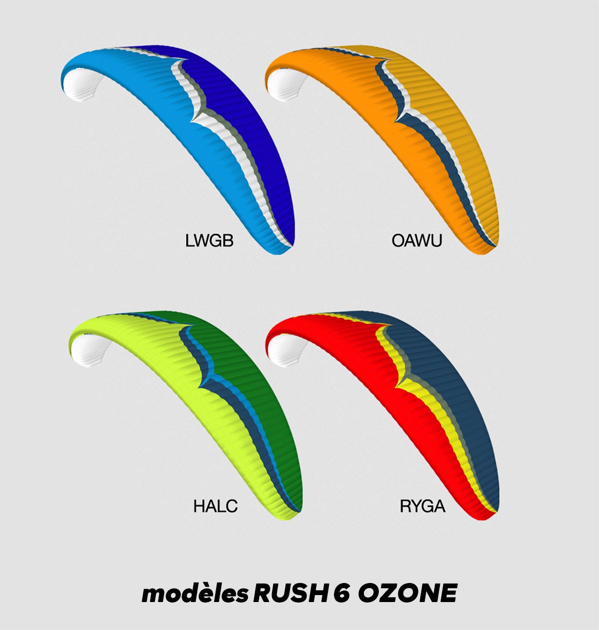 parapente RUSH 6 Ozone, les modèles